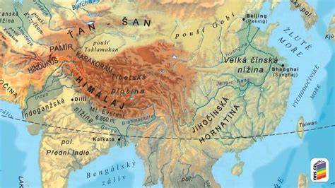 Mapa hraníc Ruska Mongolska a Číny