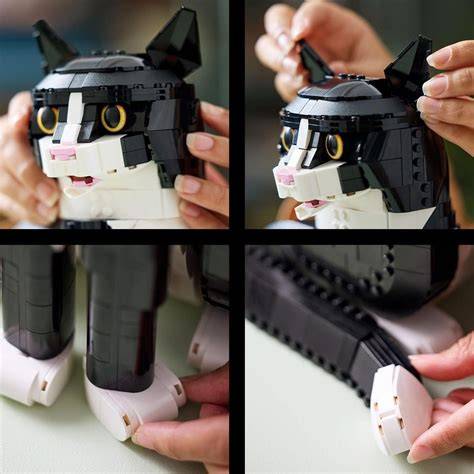 LEGO čiernobiela mačka žlté modré oči